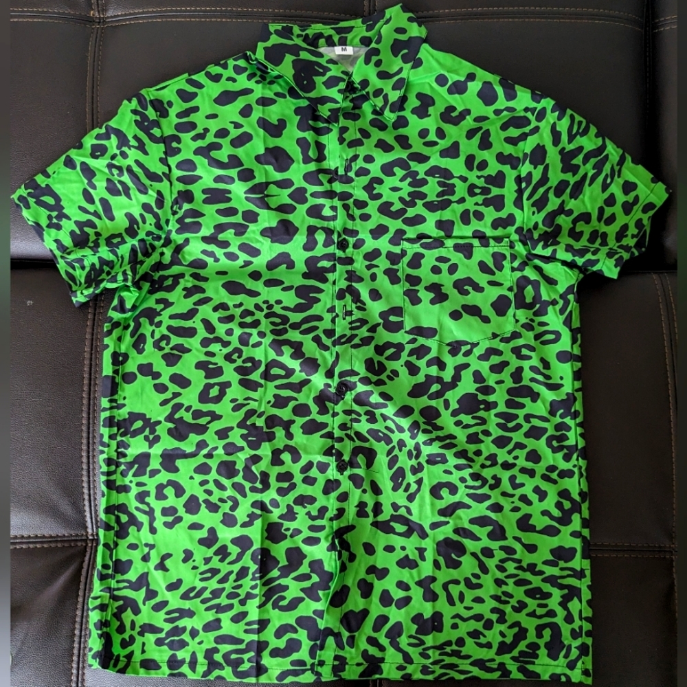 Punk green leopard print cheetah print button down dress shirt t shirt